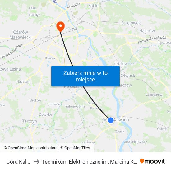 Góra Kalwaria to Technikum Elektroniczne im. Marcina Kasprzaka nr 36 map