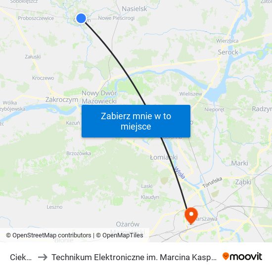 Cieksyn to Technikum Elektroniczne im. Marcina Kasprzaka nr 36 map