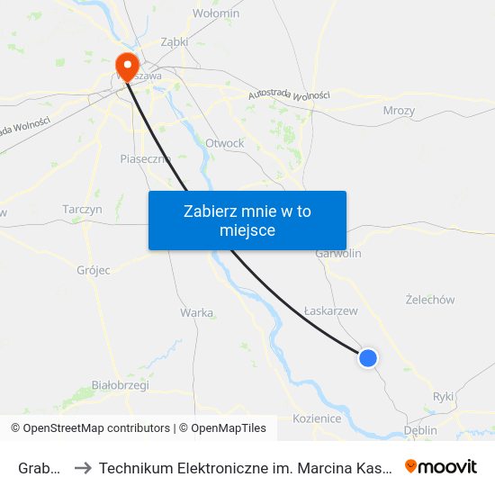 Grabniak to Technikum Elektroniczne im. Marcina Kasprzaka nr 36 map