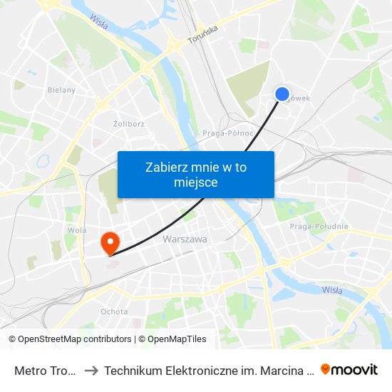 Metro Trocka 14 to Technikum Elektroniczne im. Marcina Kasprzaka nr 36 map