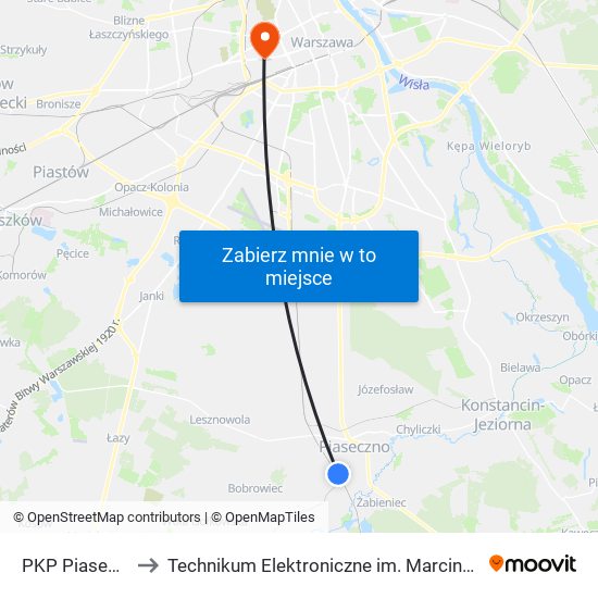 PKP Piaseczno 07 to Technikum Elektroniczne im. Marcina Kasprzaka nr 36 map