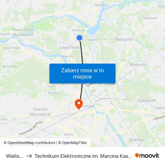 Wieliszew to Technikum Elektroniczne im. Marcina Kasprzaka nr 36 map