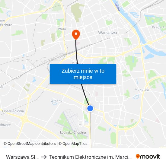 Warszawa Służewiec to Technikum Elektroniczne im. Marcina Kasprzaka nr 36 map