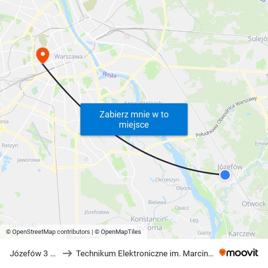 Józefów 3 Maja 02 to Technikum Elektroniczne im. Marcina Kasprzaka nr 36 map