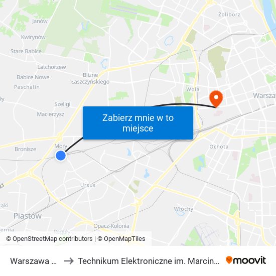 Warszawa Gołąbki to Technikum Elektroniczne im. Marcina Kasprzaka nr 36 map