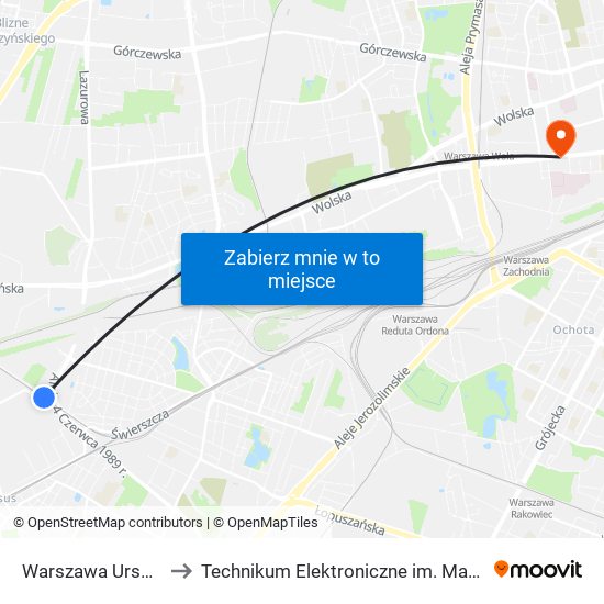 Warszawa Ursus Północny to Technikum Elektroniczne im. Marcina Kasprzaka nr 36 map