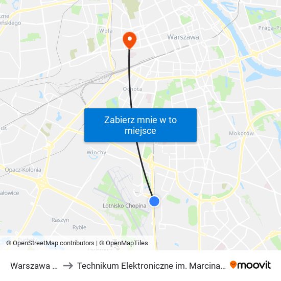 Warszawa Okęcie to Technikum Elektroniczne im. Marcina Kasprzaka nr 36 map