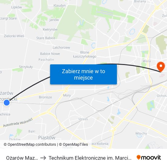 Ożarów Mazowiecki to Technikum Elektroniczne im. Marcina Kasprzaka nr 36 map