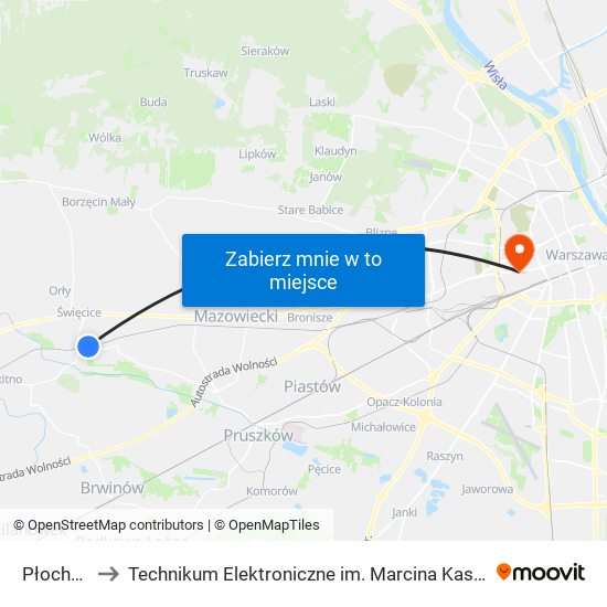 Płochocin to Technikum Elektroniczne im. Marcina Kasprzaka nr 36 map