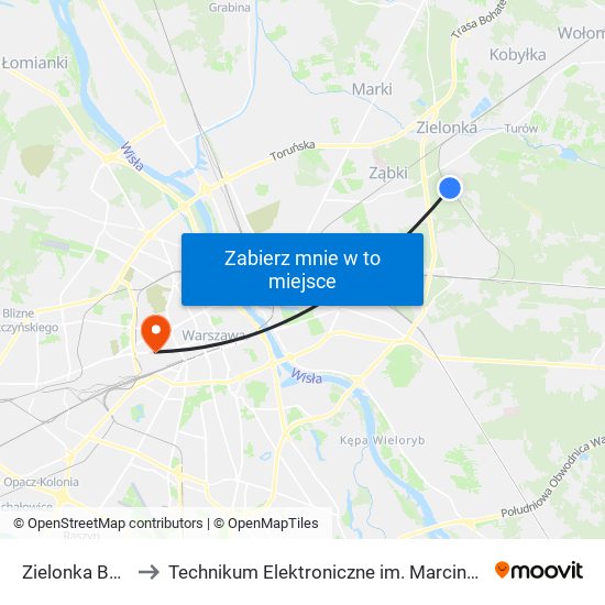 Zielonka Bankowa to Technikum Elektroniczne im. Marcina Kasprzaka nr 36 map