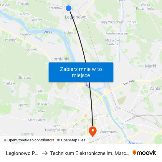 Legionowo Przystanek to Technikum Elektroniczne im. Marcina Kasprzaka nr 36 map