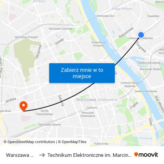 Warszawa Wileńska to Technikum Elektroniczne im. Marcina Kasprzaka nr 36 map