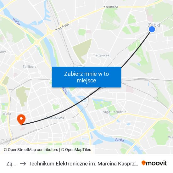 Ząbki to Technikum Elektroniczne im. Marcina Kasprzaka nr 36 map