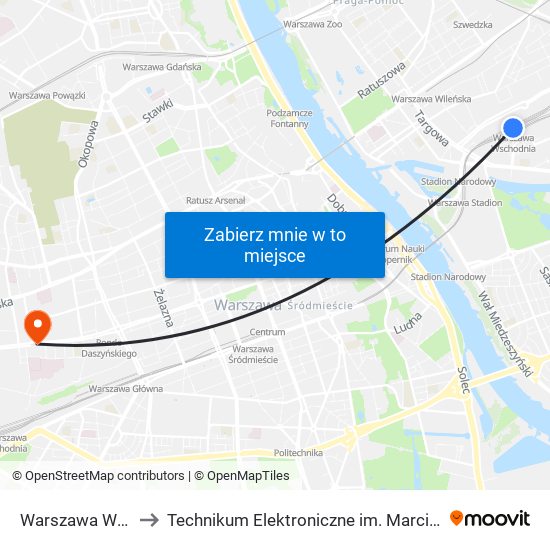 Warszawa Wschodnia to Technikum Elektroniczne im. Marcina Kasprzaka nr 36 map