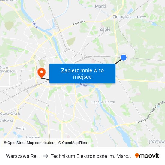 Warszawa Rembertów to Technikum Elektroniczne im. Marcina Kasprzaka nr 36 map