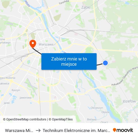 Warszawa Międzylesie to Technikum Elektroniczne im. Marcina Kasprzaka nr 36 map