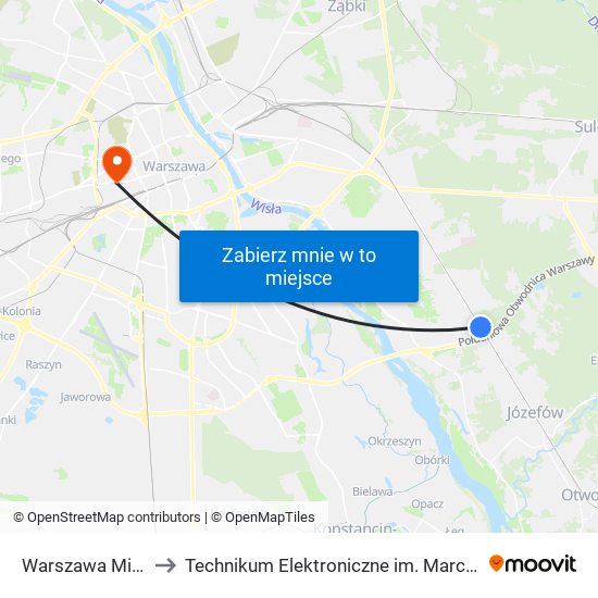 Warszawa Miedzeszyn to Technikum Elektroniczne im. Marcina Kasprzaka nr 36 map