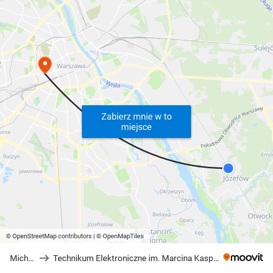 Michalin to Technikum Elektroniczne im. Marcina Kasprzaka nr 36 map