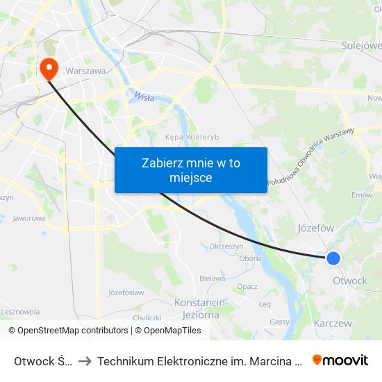 Otwock Świder to Technikum Elektroniczne im. Marcina Kasprzaka nr 36 map