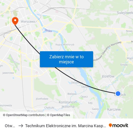 Otwock to Technikum Elektroniczne im. Marcina Kasprzaka nr 36 map