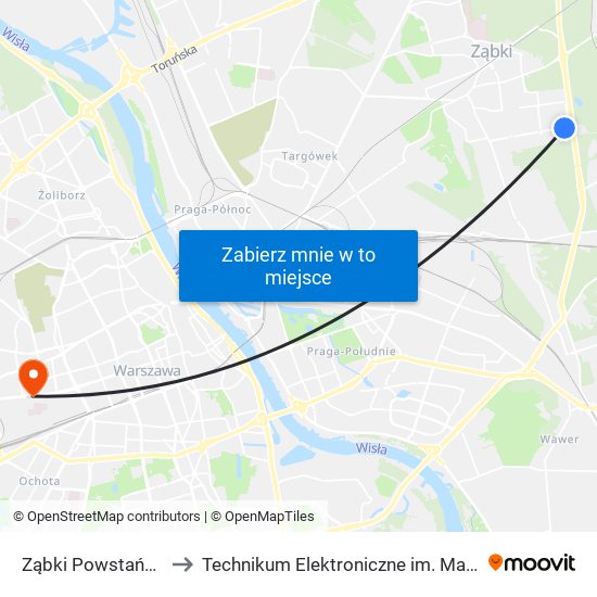 Ząbki Powstańców Park 01 to Technikum Elektroniczne im. Marcina Kasprzaka nr 36 map