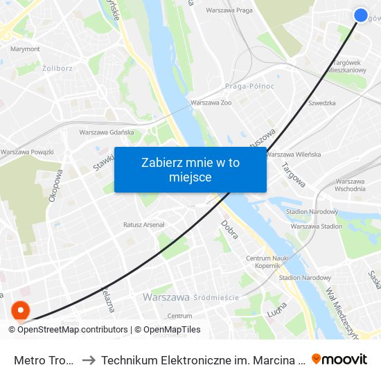 Metro Trocka 02 to Technikum Elektroniczne im. Marcina Kasprzaka nr 36 map