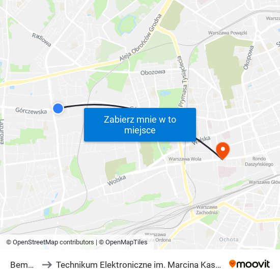 Bemowo to Technikum Elektroniczne im. Marcina Kasprzaka nr 36 map