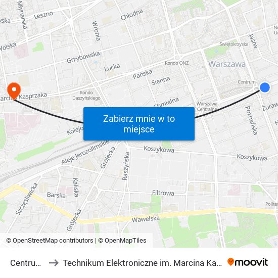 Centrum 15 to Technikum Elektroniczne im. Marcina Kasprzaka nr 36 map