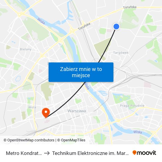 Metro Kondratowicza 06 to Technikum Elektroniczne im. Marcina Kasprzaka nr 36 map