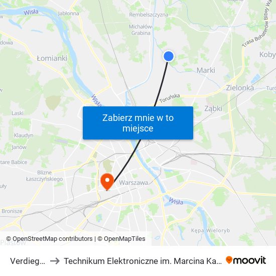 Verdiego 01 to Technikum Elektroniczne im. Marcina Kasprzaka nr 36 map