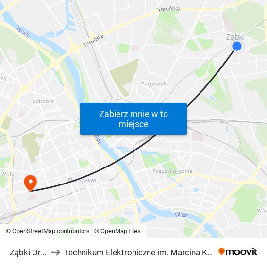 Ząbki Orla 01 to Technikum Elektroniczne im. Marcina Kasprzaka nr 36 map