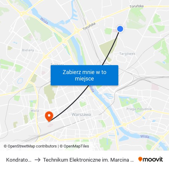 Kondratowicza to Technikum Elektroniczne im. Marcina Kasprzaka nr 36 map