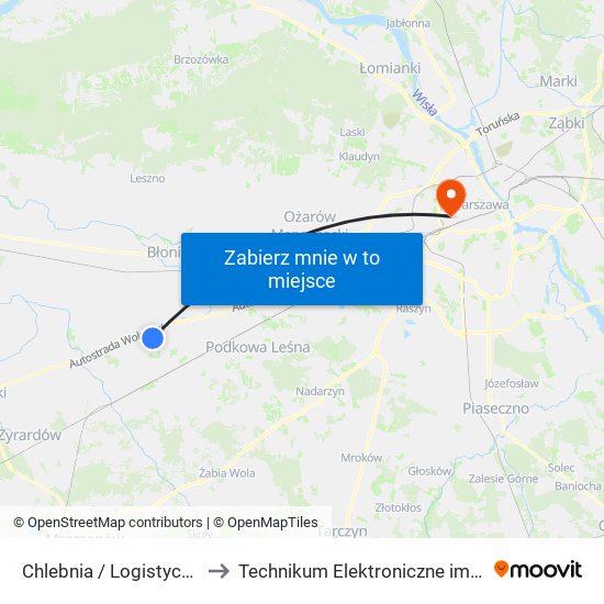 Chlebnia / Logistyczna / Raben 01 (Nż) to Technikum Elektroniczne im. Marcina Kasprzaka nr 36 map