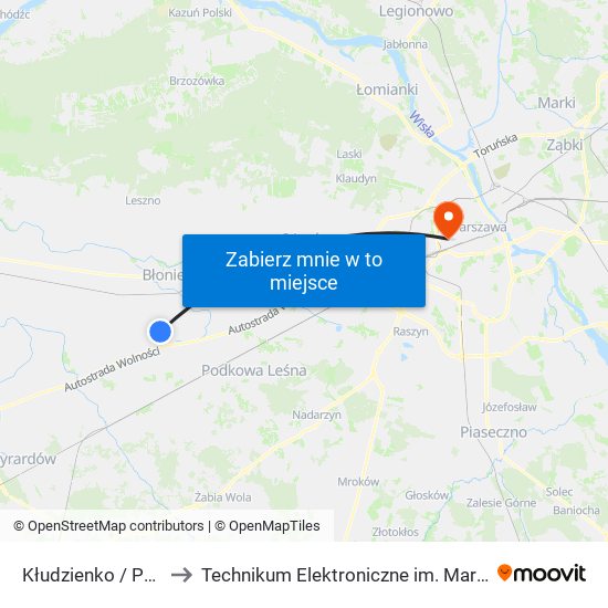 Kłudzienko / Pętla 01 (Nż) to Technikum Elektroniczne im. Marcina Kasprzaka nr 36 map