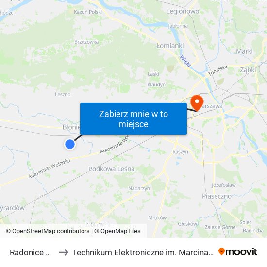 Radonice 02 (Nż) to Technikum Elektroniczne im. Marcina Kasprzaka nr 36 map