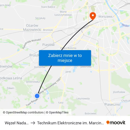 Węzeł Nadarzyn 01 to Technikum Elektroniczne im. Marcina Kasprzaka nr 36 map