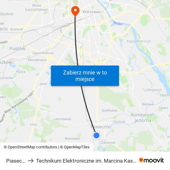 Piaseczno to Technikum Elektroniczne im. Marcina Kasprzaka nr 36 map