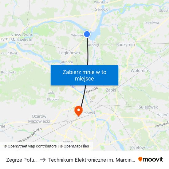 Zegrze Południowe to Technikum Elektroniczne im. Marcina Kasprzaka nr 36 map