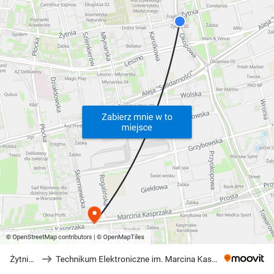 Żytnia 02 to Technikum Elektroniczne im. Marcina Kasprzaka nr 36 map