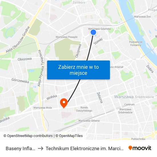 Baseny Inflancka 03 to Technikum Elektroniczne im. Marcina Kasprzaka nr 36 map