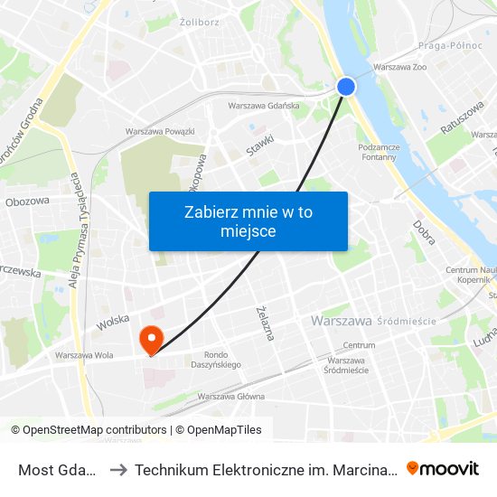 Most Gdański 03 to Technikum Elektroniczne im. Marcina Kasprzaka nr 36 map