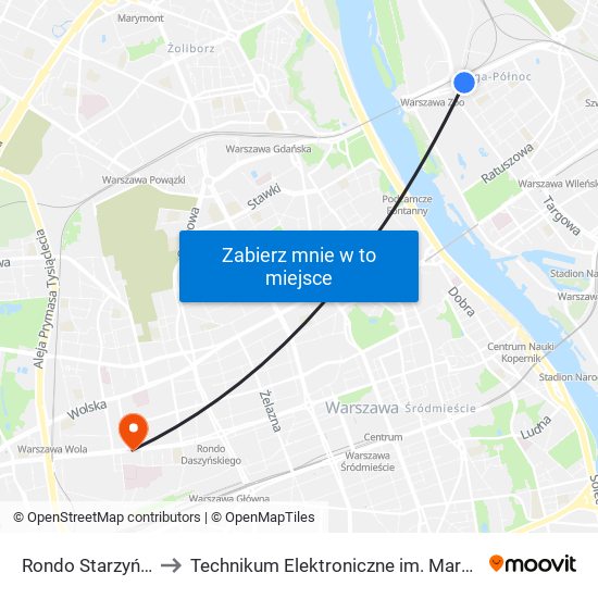 Rondo Starzyńskiego 08 to Technikum Elektroniczne im. Marcina Kasprzaka nr 36 map