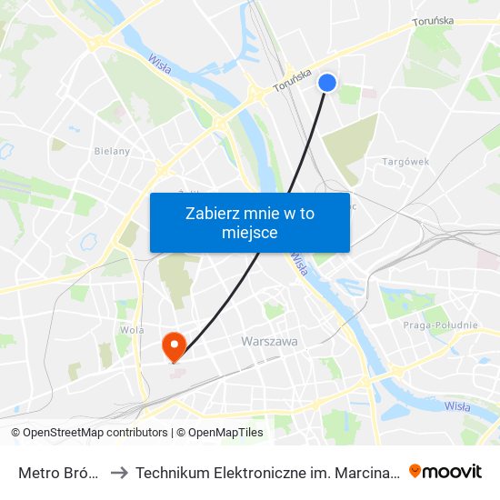 Metro Bródno 04 to Technikum Elektroniczne im. Marcina Kasprzaka nr 36 map