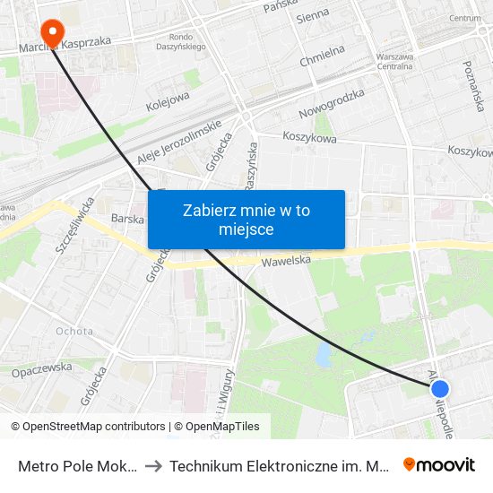 Metro Pole Mokotowskie 04 to Technikum Elektroniczne im. Marcina Kasprzaka nr 36 map