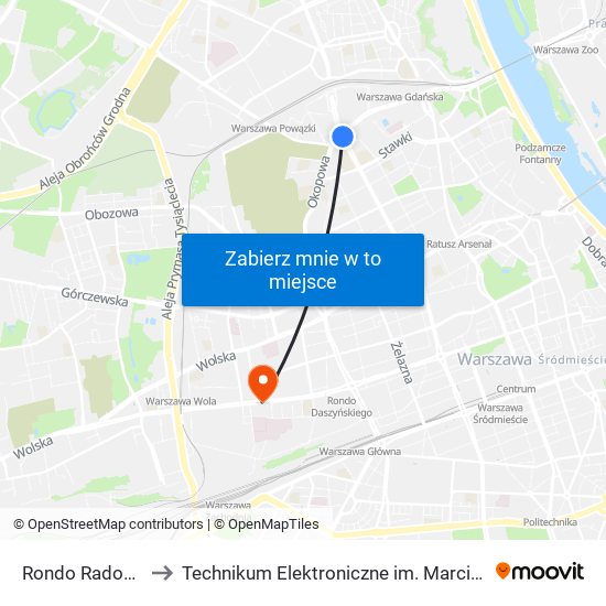 Rondo Radosława 06 to Technikum Elektroniczne im. Marcina Kasprzaka nr 36 map