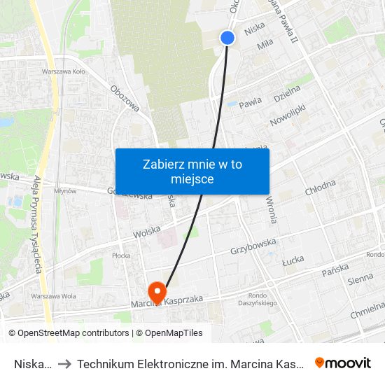 Niska 03 to Technikum Elektroniczne im. Marcina Kasprzaka nr 36 map