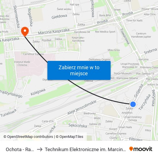 Ochota - Ratusz 01 to Technikum Elektroniczne im. Marcina Kasprzaka nr 36 map