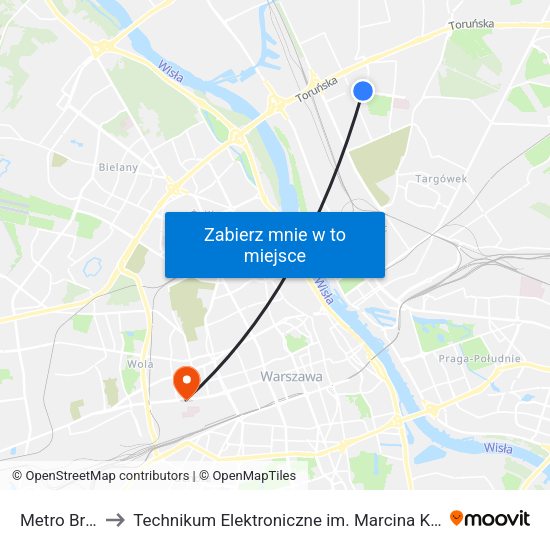 Metro Bródno to Technikum Elektroniczne im. Marcina Kasprzaka nr 36 map