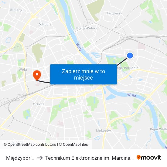 Międzyborska 04 to Technikum Elektroniczne im. Marcina Kasprzaka nr 36 map