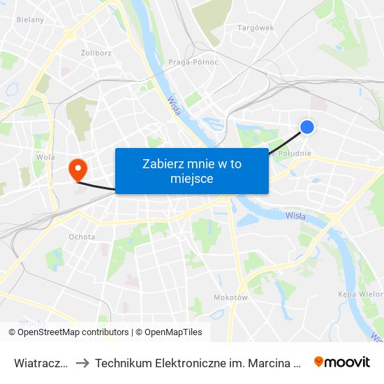 Wiatraczna 04 to Technikum Elektroniczne im. Marcina Kasprzaka nr 36 map